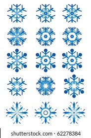 Vector illustration of collection of blue snowflakes