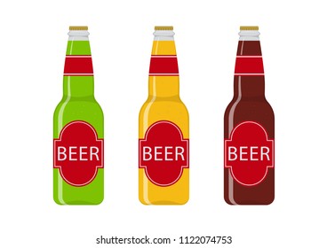 Vector illustration. Collection of bottles with beer.