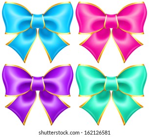 Vector illustration - collection of bright holiday bows with gold border. Created with gradient mesh.