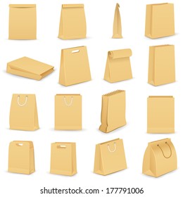 Vector Illustration Of Collection Of Brown Paper Bag