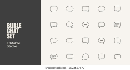Vector illustration Collection of buble chat related line icons with various poses. Editable strokes.	