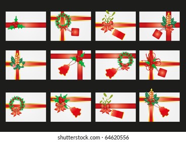 Vector illustration of collection of card with ribbon and mistletoe