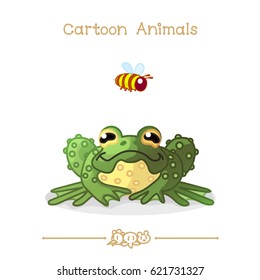 vector illustration collection Cartoon Animals. Green toad and bee. Clip art isolated on transparent background. Graphics characters. Hand drawn creatures. Nature design elements