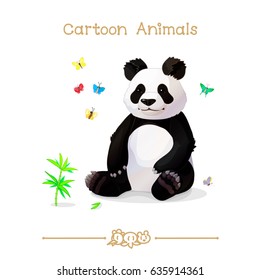 vector illustration collection Cartoon Animals. Sitting giant panda & butterflies. Clip art isolated on transparent background. Graphics characters. Hand 

drawn creatures. Nature design elements
