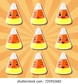 Vector illustration of Collection of cartoon candy corn smileys
