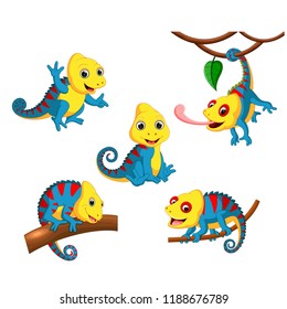 ilustración vectorial de la colección del camaleón con el color completo y la posada diferente