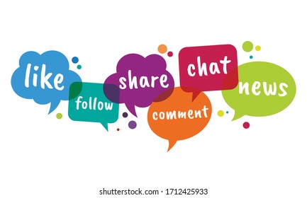 Vector Illustration Of A Collection Of Chat Clouds Or Colorful Speak Bubble. Suitable For Illustrations Of Social Media Activities, Online Social Interactions, And Discussion Of Current Issue.