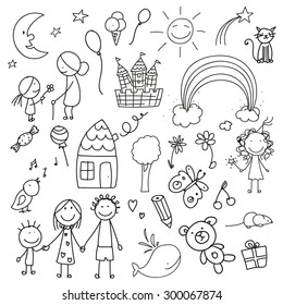 Vector Illustration Collection Children Drawings 
