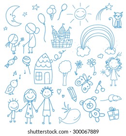 Vector Illustration of a Collection of Children Drawings 