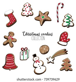 Vector illustration of collection of Christmas cookies isolated on white background