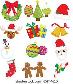 A vector illustration of a collection of Christmas icons