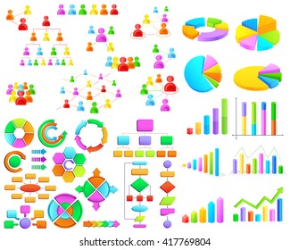 vector illustration of collection of colorful business graph and flow chart