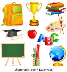 vector illustration of collection of colorful education object