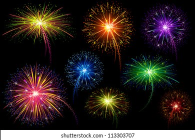 vector illustration of collection of colorful firework