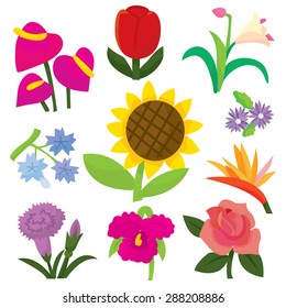A vector illustration collection of colorful flowers.