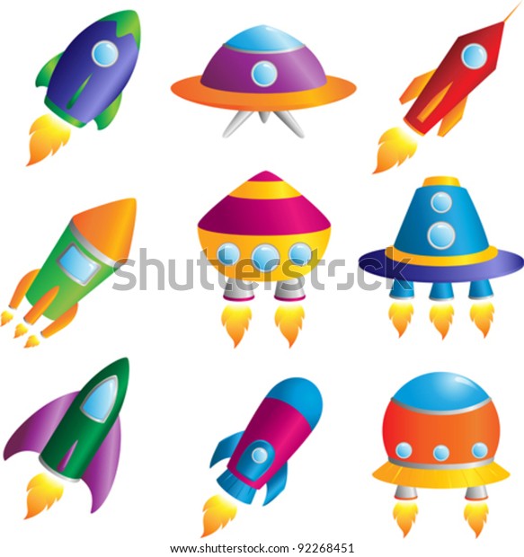 Vector Illustration Collection Colorful Rockets Icons Stock Vector ...
