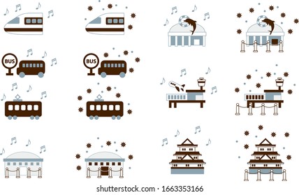 vector illustration collection of covid19 virus buildings 