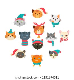Vector illustration of collection cute cat wearing many  accessory in the head