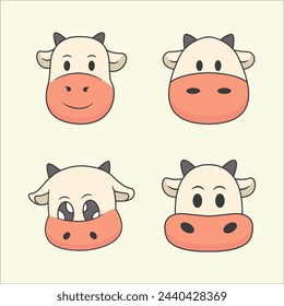 Vector illustration collection of cute cow head icon cartoon