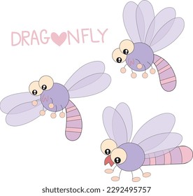 Vector illustration collection of cute dragonflies isolated on white background