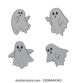 Vector illustration of a collection of cute ghosts in various poses
