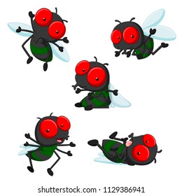 vector illustration of collection of cute little cartoon flies