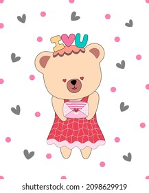 Vector illustration collection Of cute little bears designed with doodle style in valentine's theme. For cards, covers, backgrounds, t-shirt designs, mugs, pillow patterns, prints, gifts and more 