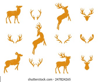 Vector illustration of collection of deers silhouette