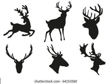 Vector illustration of collection of deers silhouette