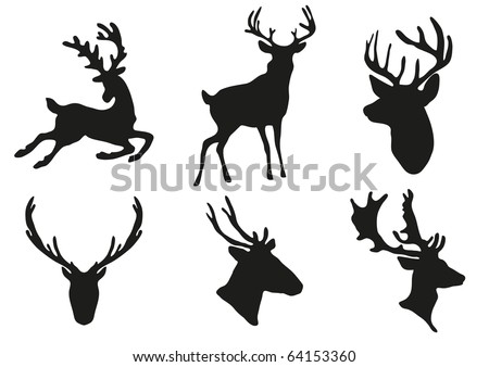 Vector illustration of collection of deers silhouette