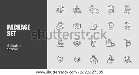 Vector illustration Collection of Delivery related line icons with various poses. Editable strokes.	
