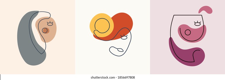 Vektorgrafik. Sammlung von Designvorlagen. Minimalistischer Linearstil. Moderne Kunst des Mittelalters. Frauenporträt und -formen. Beauty- und Modekonzept. Design-Vorlage für soziale Medien, Banner