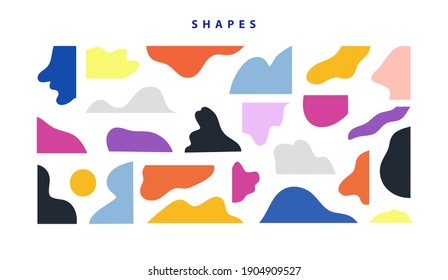 Vector illustration collection of different abstract shapes. Colorful abstract elements for cards, posters, stationery. Abstraction, figures, geometric shapes on white background.