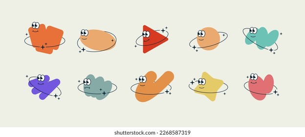 Vector illustration collection of different abstract shapes. Colorful abstract elements for cards, posters, stationery. Abstraction, figures, geometric shapes on dark background.