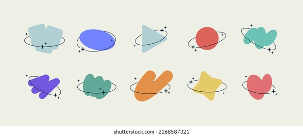 Colección de ilustraciones vectoriales de diferentes formas abstractas. Elementos abstractos coloridos para tarjetas, carteles, papel. Abstracción, figuras, formas geométricas sobre fondo oscuro.
