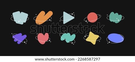 Vector illustration collection of different abstract shapes. Colorful abstract elements for cards, posters, stationery. Abstraction, figures, geometric shapes on dark background.