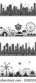 vector illustration of collection of different cityscape silhouette