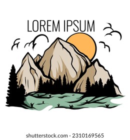 Vector illustration collection of different mountain icon in flat style. Rocks, mountains and hills isolated on white background