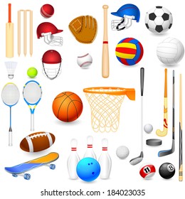 vector illustration of collection of different sports object