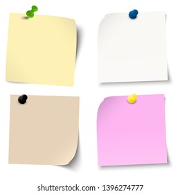 vector illustration of an collection of different sticky papers with pin needle or adhesive stripes office accessories