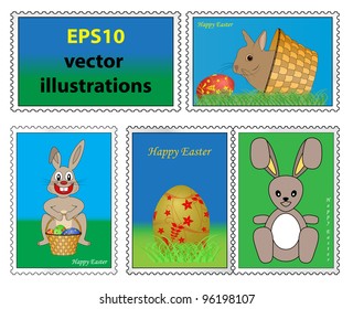 Vector illustration of collection of easter stamps