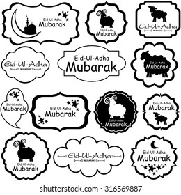 vector illustration of collection of Eid tag label. Greeting tag  for Muslim Community Festival of sacrifice Eid-Ul-Adha with sheep.