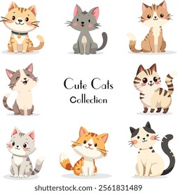 vector illustration collection of eight adorable cats