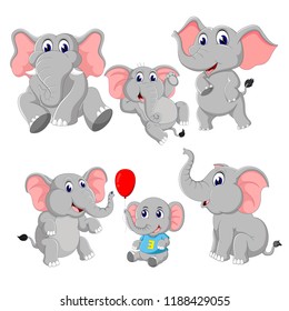 vector illustration of the collection of the elephant and baby elephant