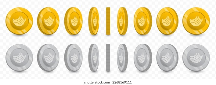 Vector illustration of a collection of Factom currency coins in gold colors and grayscale isolated on transparent background (PNG).