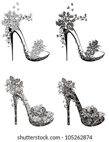 Vector illustration collection of fashion high heels shoes