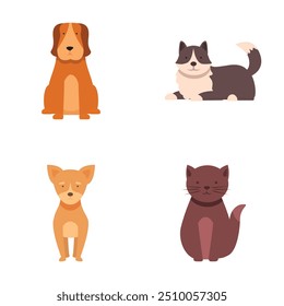 Coleção de ilustrações vetoriais com adoráveis caninos e felinos em um estilo simples