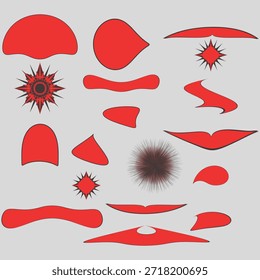 colección de Ilustración vectorial con un conjunto de Navidades rojas y blancas, estrellas y sombreros junto con Formas brillantes del corazón, labios y Elementos de bigote para el Diseño web festivo de San Valentín y vacaciones...