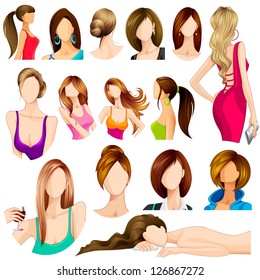 Vector Illustration Of Collection Of Female Hair Style