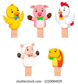 vector illustration of collection of fierce animal hand puppets